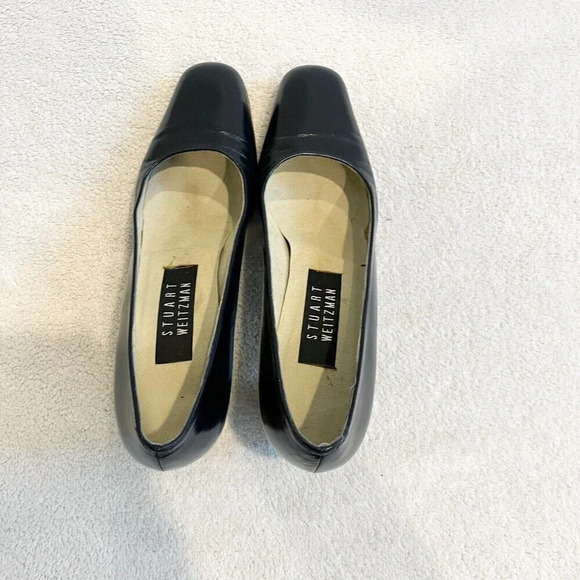 STUART WEITZMAN Womens Black Pumps 6.5 S SPAIN Square Toe Heels Leather Classic - Picture 2 of 10